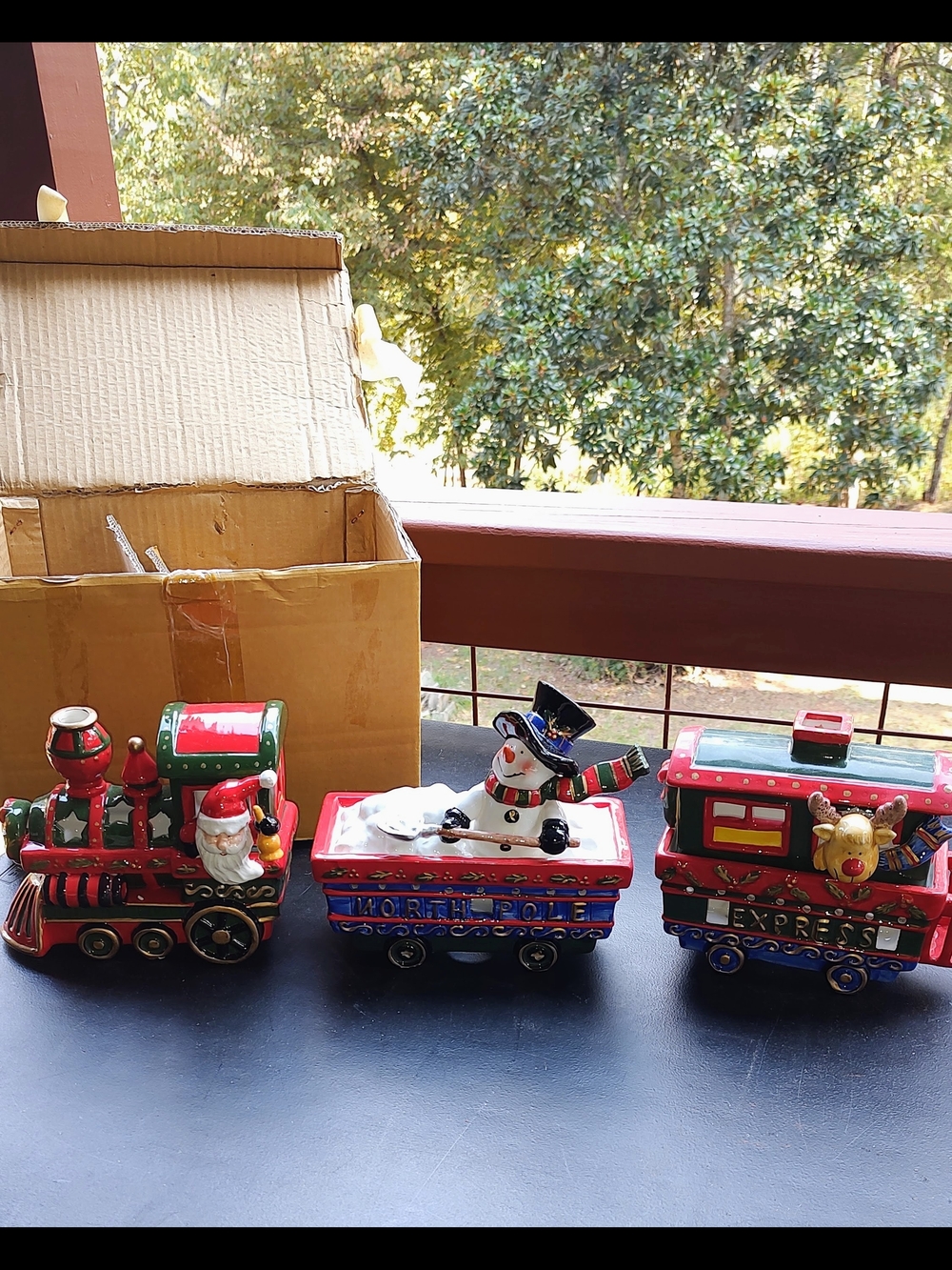 Festive Red Holiday Train Ceramic Set